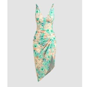 Illusion floral ruched dress